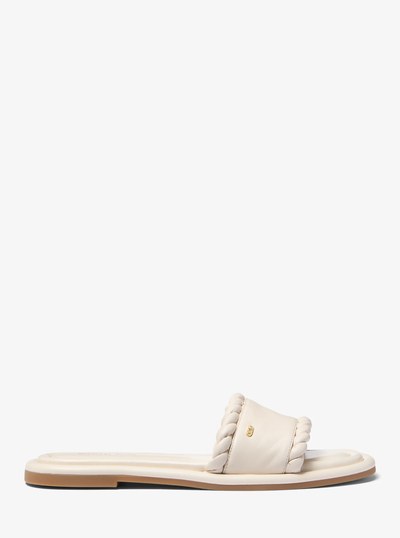 Dana Leather Slide Sandal in LT CREAM | Michael Kors