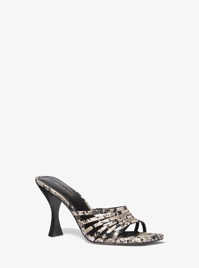 Haisley Snake Embossed Leather Sandal in NATURAL | Michael Kors