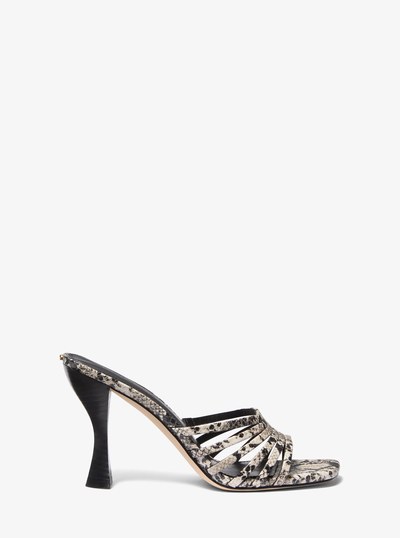 Haisley Snake Embossed Leather Sandal in NATURAL | Michael Kors