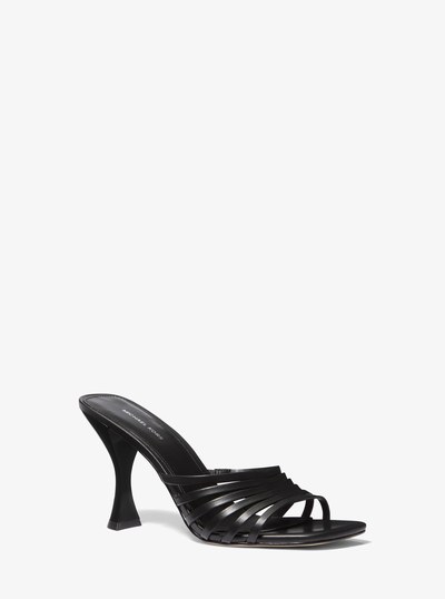 Haisley Leather Sandal in BLACK | Michael Kors