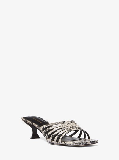 Haisley Snake Embossed Leather Kitten Sandal in NATURAL | Michael Kors
