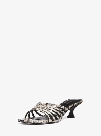 Haisley Snake Embossed Leather Kitten Sandal in NATURAL | Michael Kors