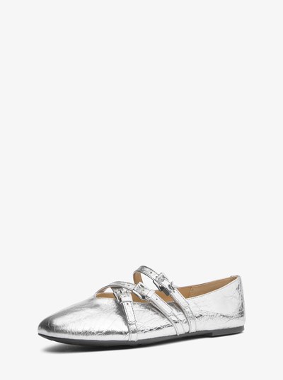 Indy Flex Crackled Metallic Leather Ballet Flat in SILVER | Michael Kors