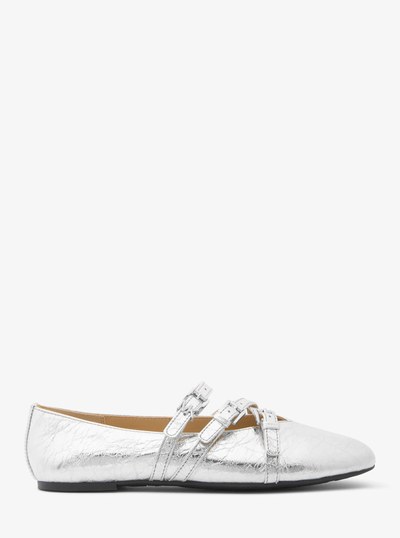 Indy Flex Crackled Metallic Leather Ballet Flat in SILVER | Michael Kors