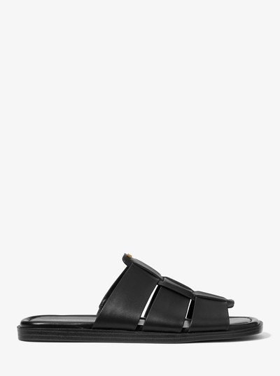 Indy Leather Slide Sandal in BLACK | Michael Kors