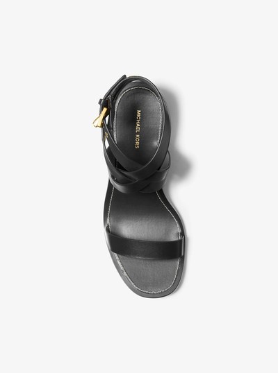 Irene Leather Kitten Heel Sandal in BLACK | Michael Kors