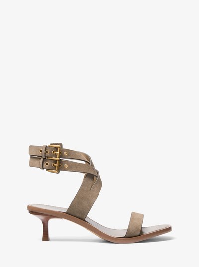 Irene Suede Kitten Heel Sandal in BIRCH | Michael Kors