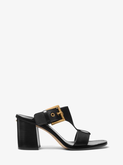 Irene Leather Block Heel Sandal in BLACK | Michael Kors