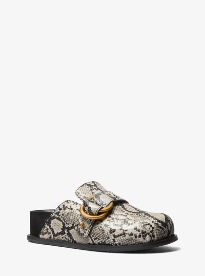 Jaden Snake Embossed Leather Clog in NATURAL | Michael Kors