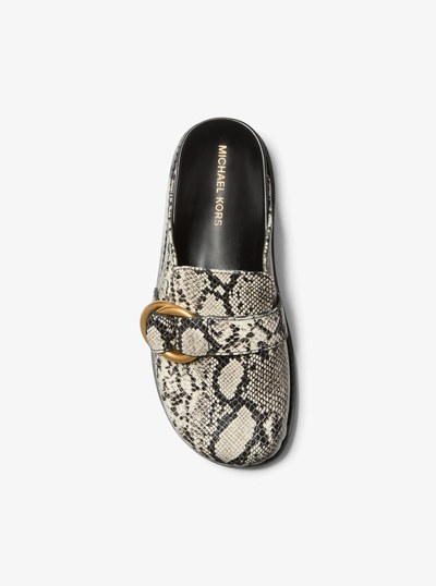Jaden Snake Embossed Leather Clog in NATURAL | Michael Kors