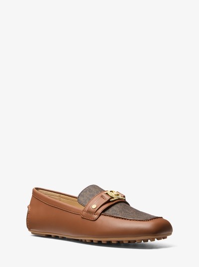 Mandy Leather and Signature Logo Moccasin Loafer in BROWN/LUGGAGE | Michael Kors