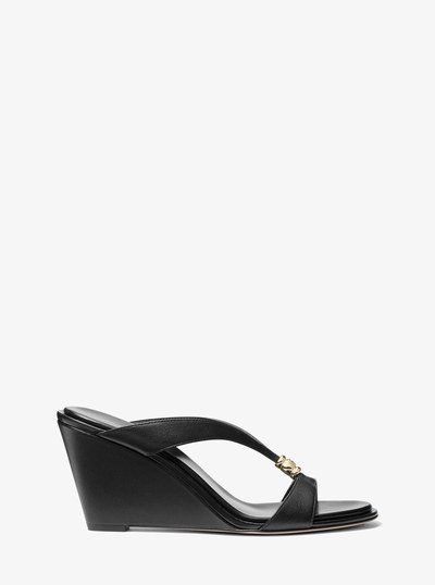 Cherie Leather Wedge Sandal in BLACK | Michael Kors