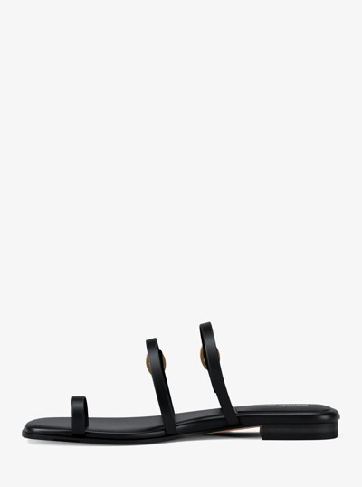 Kya Leather Flat Sandal in BLACK | Michael Kors