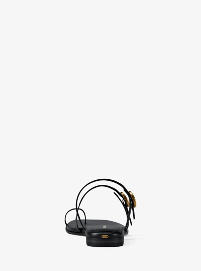 Kya Leather Flat Sandal in BLACK | Michael Kors