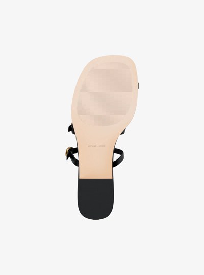 Kya Leather Flat Sandal in BLACK | Michael Kors