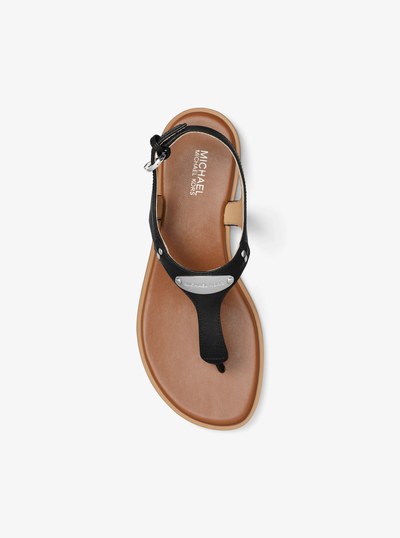 Logo Plate Leather Sandal in BLACK | Michael Kors