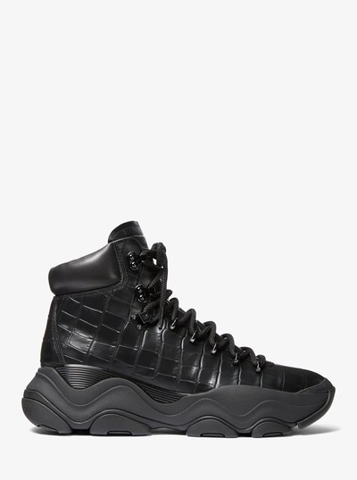 Atlas Crocodile Embossed Leather Boot in BLACK | Michael Kors