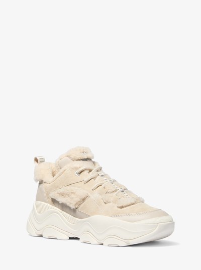 Atlas Suede and Shearling Trainer in BONE | Michael Kors
