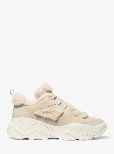 Atlas Suede and Shearling Trainer in BONE | Michael Kors