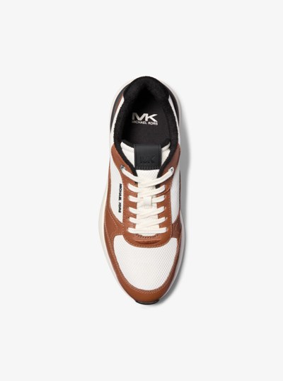 Trevor Leather and Stretch Knit Trainer in LUGGAGE MULTI | Michael Kors