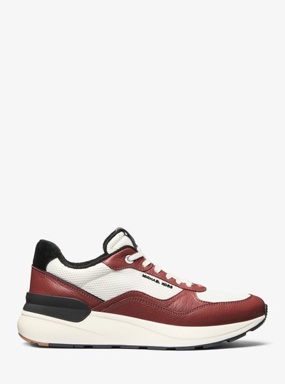 Trevor Leather and Stretch Knit Trainer in DARK BRANDY MULTI | Michael Kors