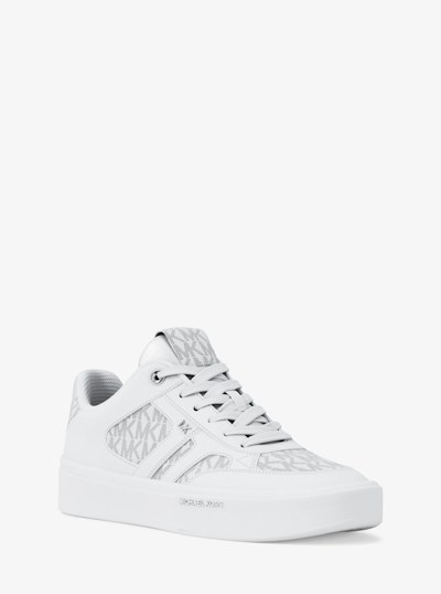Dane Leather and Signature Logo Trainer in BRIGHT WHT | Michael Kors