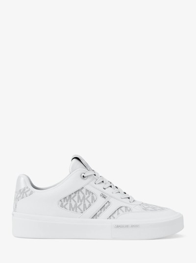 Dane Leather and Signature Logo Trainer in BRIGHT WHT | Michael Kors
