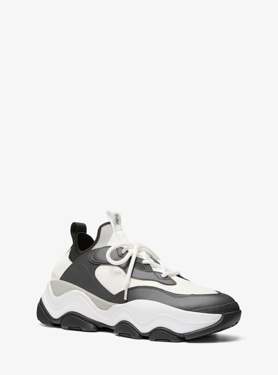 Atlas Stretch Knit and Leather Trainer in BLACK COMBO | Michael Kors