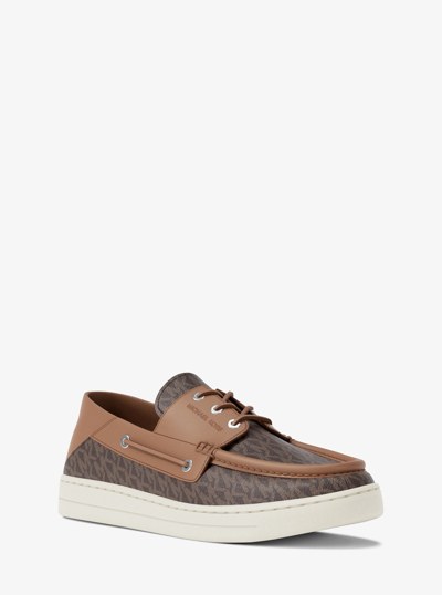 Aiden Signature Logo and Leather Boat Shoe in BROWN MULTI | Michael Kors