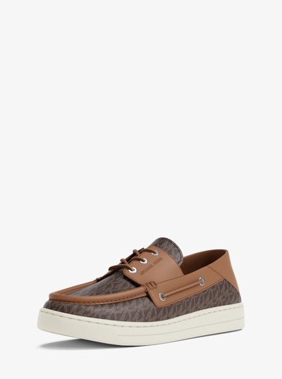 Aiden Signature Logo and Leather Boat Shoe in BROWN MULTI | Michael Kors