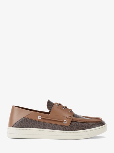 Aiden Signature Logo and Leather Boat Shoe in BROWN MULTI | Michael Kors