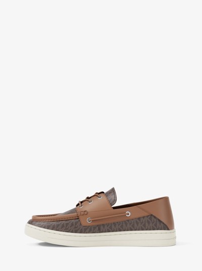 Aiden Signature Logo and Leather Boat Shoe in BROWN MULTI | Michael Kors