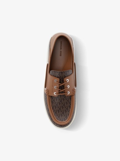 Aiden Signature Logo and Leather Boat Shoe in BROWN MULTI | Michael Kors