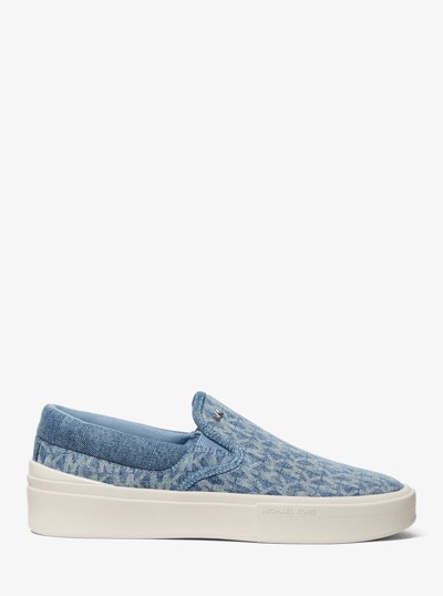Eddie Signature Logo Print Denim Slip-On Sneaker in NEW HRZN WSH | Michael Kors