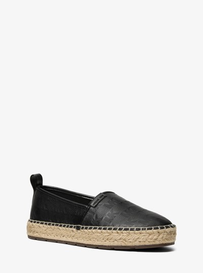 Elias Logo Embossed Leather Espadrille in BLACK | Michael Kors