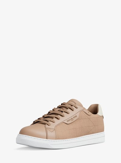 Keating Crocodile Embossed Suede and Leather Sneaker in KHAKI | Michael Kors