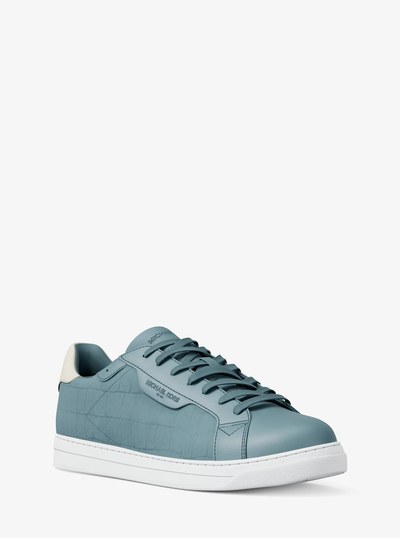 Keating Crocodile Embossed Suede and Leather Sneaker in CHAMBRAY | Michael Kors
