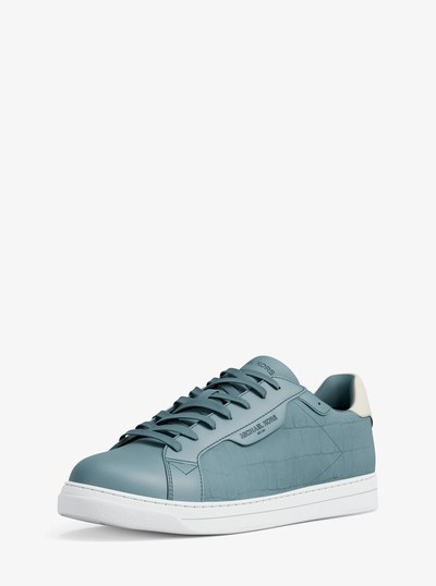 Keating Crocodile Embossed Suede and Leather Sneaker in CHAMBRAY | Michael Kors