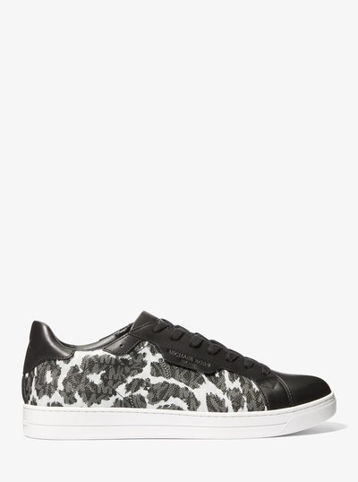 Keating Leopard Logo and Leather Sneaker in ALUMINUM | Michael Kors