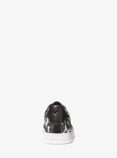 Keating Leopard Logo and Leather Sneaker in ALUMINUM | Michael Kors