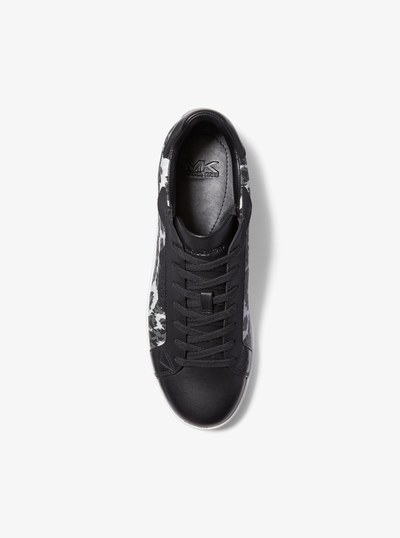 Keating Leopard Logo and Leather Sneaker in ALUMINUM | Michael Kors