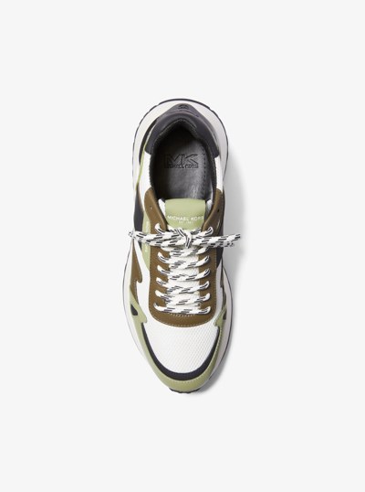 Miles Color-Block Signature Logo and Mesh Trainer in OLIVE | Michael Kors