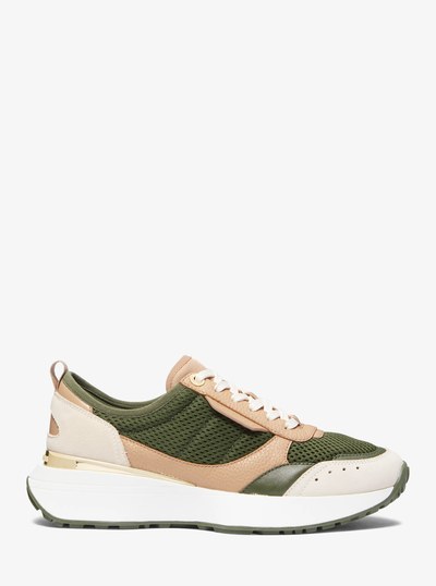 Flynn Mesh and Leather Trainer in AMAZON GREEN MULTI | Michael Kors