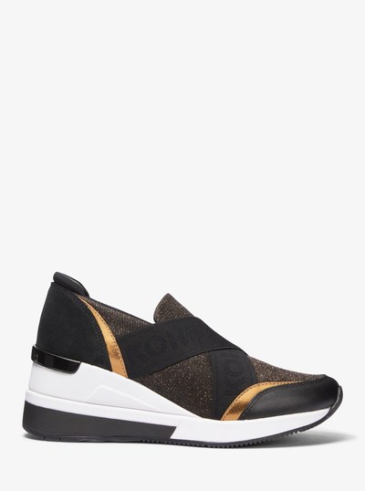 Geena Glitter Chain-Mesh and Leather Slip-On Trainer