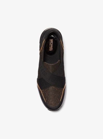 Geena Glitter Chain-Mesh and Leather Slip-On Trainer
