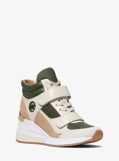Gentry Leather and Canvas High-Top Wedge Trainer in AMAZON GREEN MULTI | Michael Kors