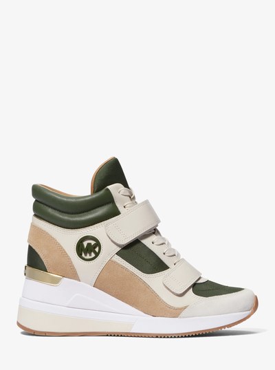 Gentry Leather and Canvas High-Top Wedge Trainer in AMAZON GREEN MULTI | Michael Kors