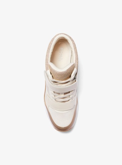 Gentry Leather and Glitter Chain Mesh High-Top Wedge Trainer