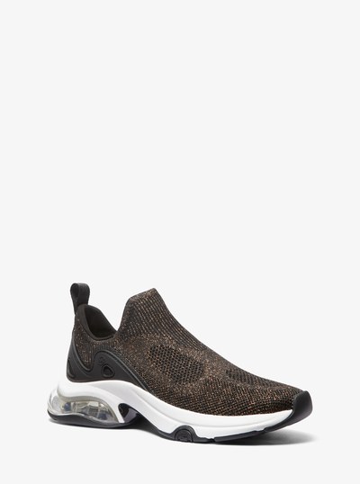 Kit Extreme Metallic Stretch Knit Slip-On Trainer in BLACK/BRONZE | Michael Kors