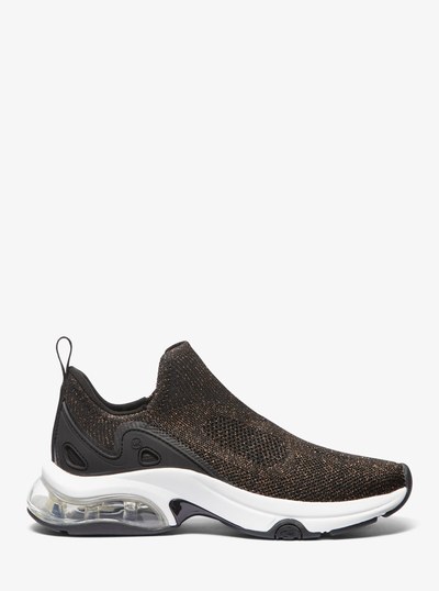Kit Extreme Metallic Stretch Knit Slip-On Trainer in BLACK/BRONZE | Michael Kors